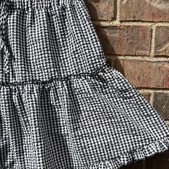 She + Sky Classic Black and White Gingham Drawstring Short Elastic Waist Skirt M - Picture 8 of 16